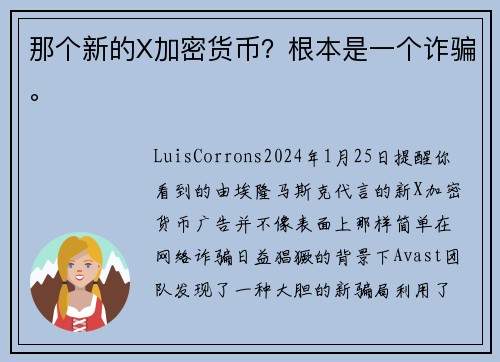 那个新的X加密货币？根本是一个诈骗。